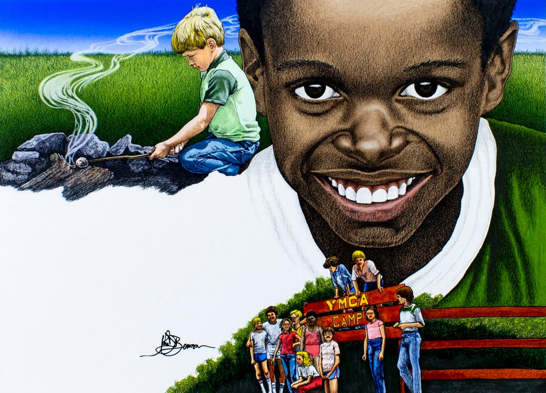 John D Benson (MD,b 1949) pastel painting: ARTIST: John D Benson (Maryland, born 1949) TITLE: YMCA (titled on verso) YEAR: 1985 MEDIUM: pastel on board CONDITION: Minor damage to the upper left co