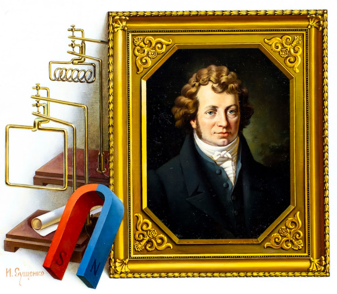 Ivan Suschenko (Russia,1930-?) oil painting: ARTIST: Ivan Akimovich Suschenko (Russian, 1930 - ???) TITLE: Portrait of Andre Ampere (titled on verso) YEAR: 1987 MEDIUM: oil on canvas. Canvas applied to board.