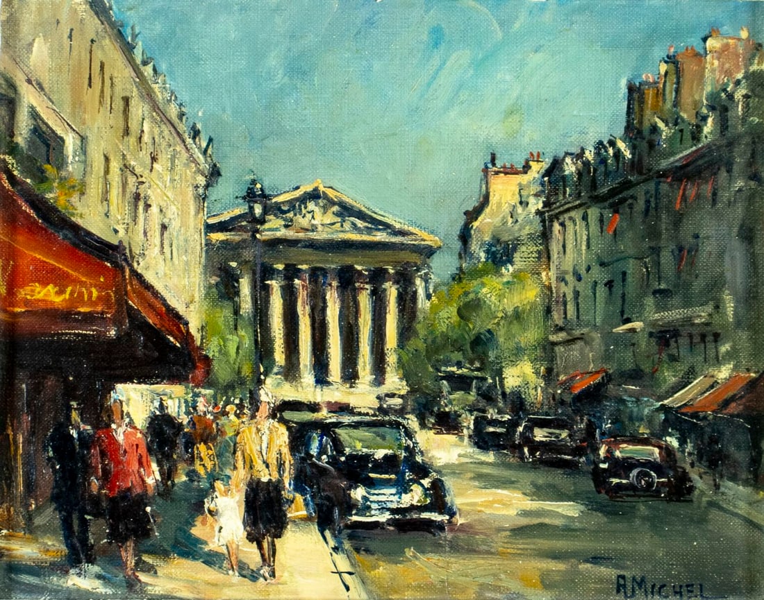 Andre Michel (France,Canada,1945-?) oil painting: ARTIST: Andre Michel (French, Canadian, 1945 - ???) TITLE: Paris Cityscape, France MEDIUM: oil on canvas CONDITION: Overall good. No visible inpaint under UV light. Wear t