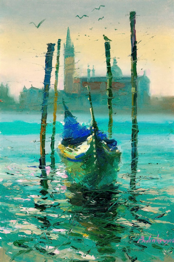 Volodymyr Budenkevych (Ukraine,20/21C) oil painting: ARTIST: Volodymyr Budenkevych (Ukraine, 20/21 centuries) TITLE: Venice Cityscape MEDIUM: oil on heavy paper CONDITION: Very good. No visible inpaint under UV light.