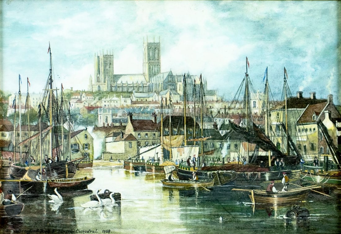 Antique early 20C British mixed media painting (1 of 13)