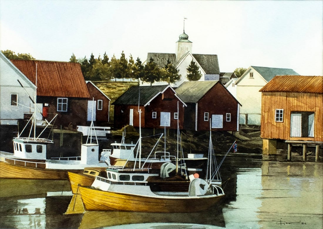 Vintage 20C Norwegian watercolor painting signed (1 of 12)