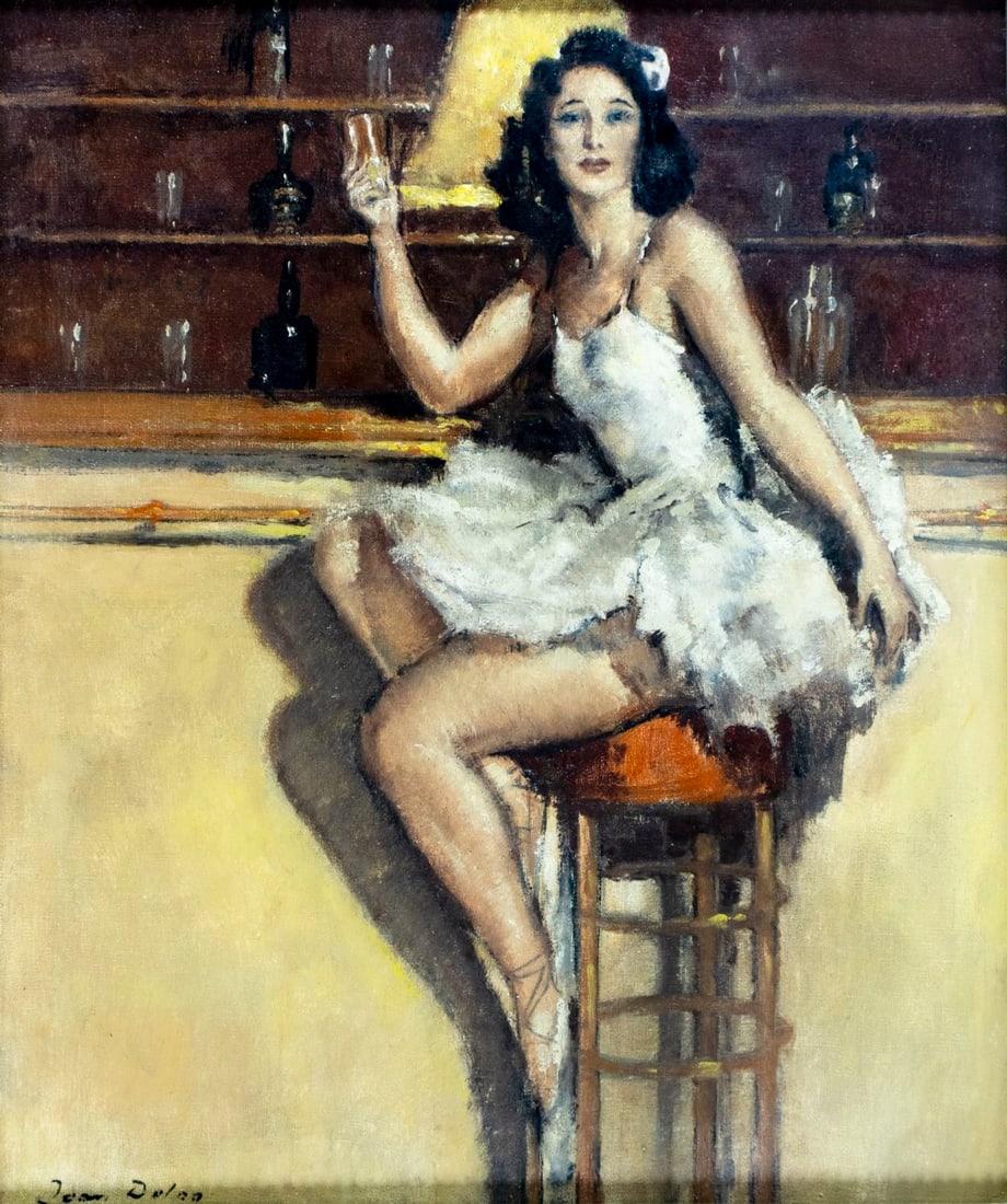 Antique early 20C French oil painting signed: ARTIST: - (France, early 20 century) TITLE: Ballerina at Bar MEDIUM: oil on canvas CONDITION: One small patch. Few minor paint losses mostly in the upper right quadrant. S