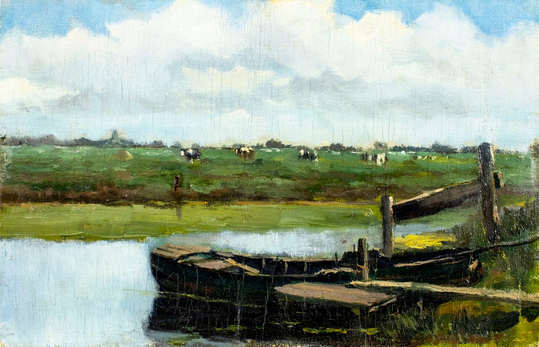 Antique early 20C European oil painting (1 of 10)