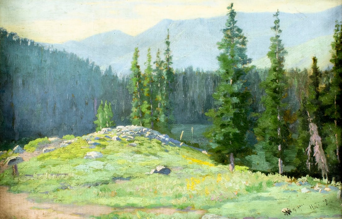 Antique early 20C American oil painting signed (1 of 12)