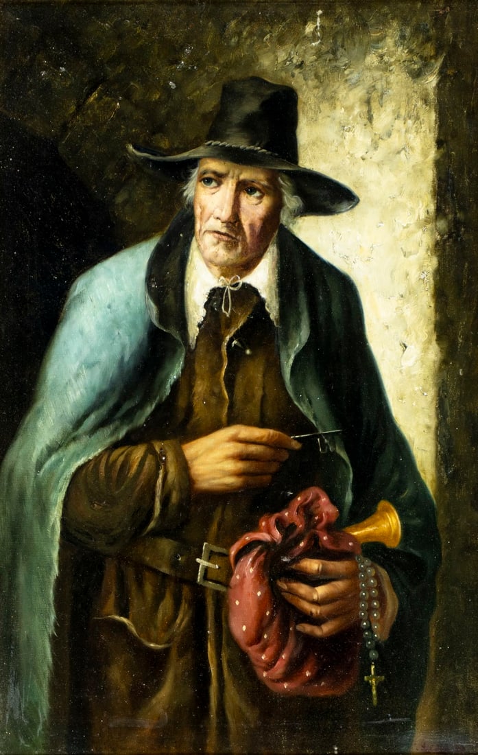 Antique 19C European oil painting signed (1 of 13)