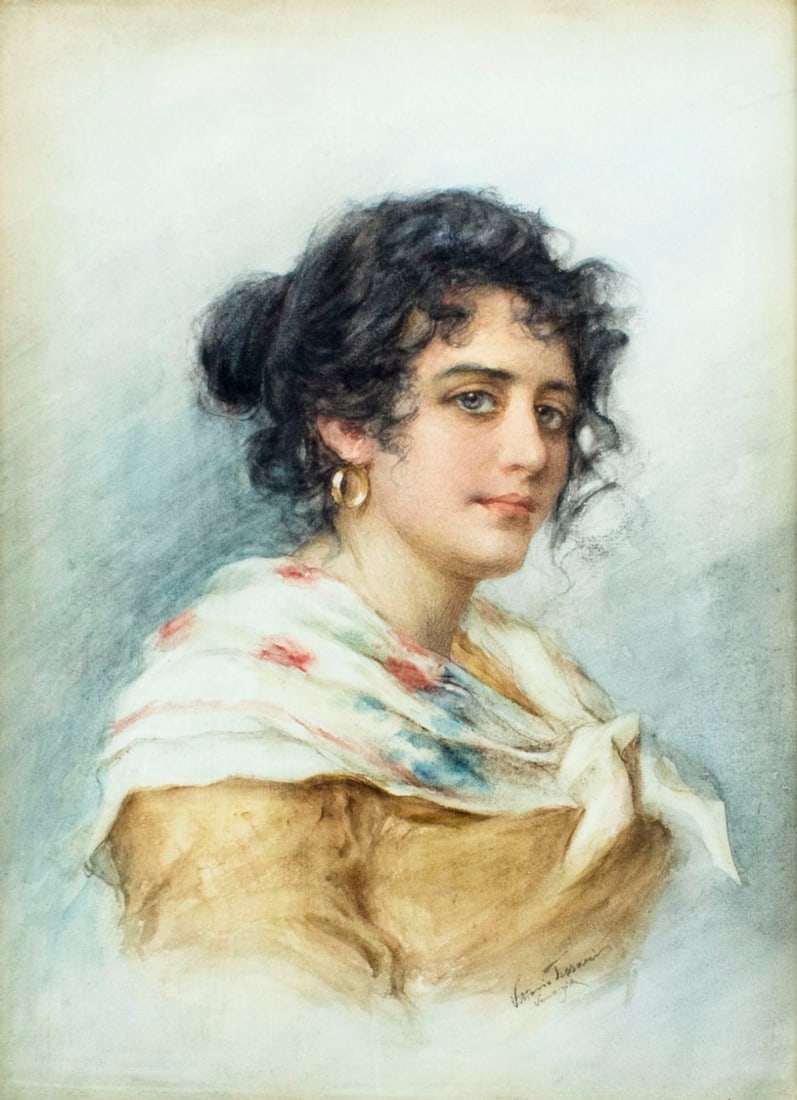 Vittorio Tessari (Italy,1860-1940) watercolor painting (1 of 12)