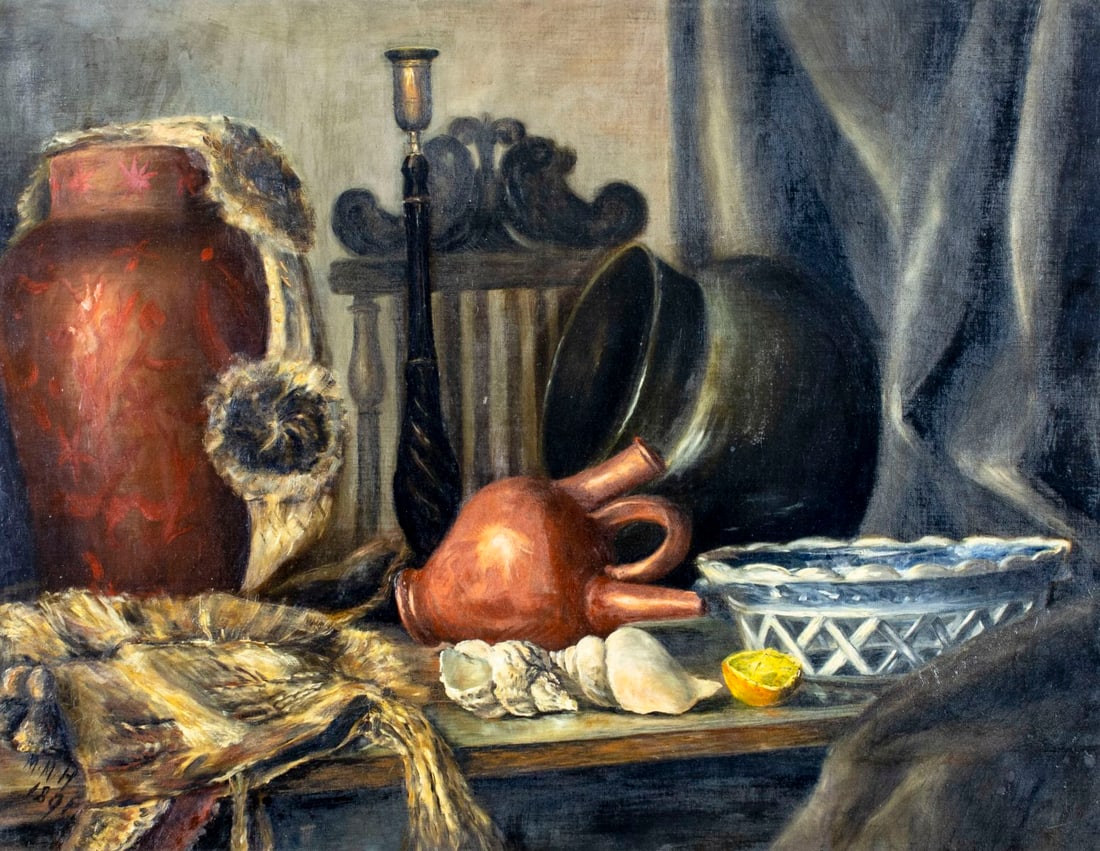 Antique 19C British oil painting signed (1 of 12)