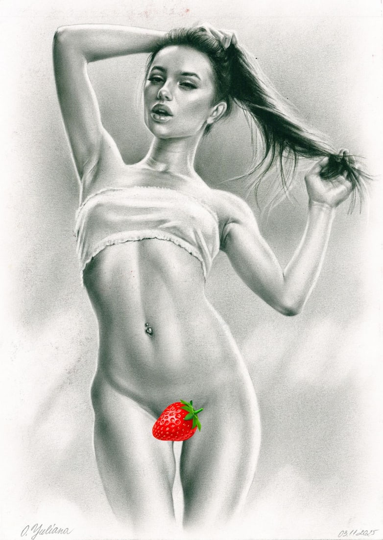 Juliana Ovsyanko (Ukraine,b 1996) dry brush oil painting: ARTIST: Juliana Ovsyanko (Ukrainian, born 1996) TITLE: Nude MEDIUM: dry brush oil on heavy paper CONDITION: Minor damage to the upper left corner. Some faint scratches. <