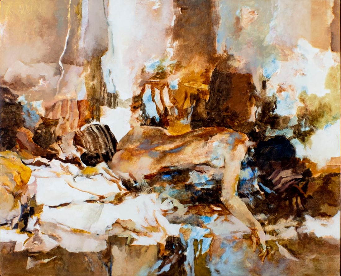 William Aiken (CA,1934-?) oil painting: ARTIST: William Aiken (California, 1934 - ???) TITLE: Sleeping Nude YEAR: 1976 MEDIUM: oil on canvas CONDITION: Overall good. No visible inpaint under