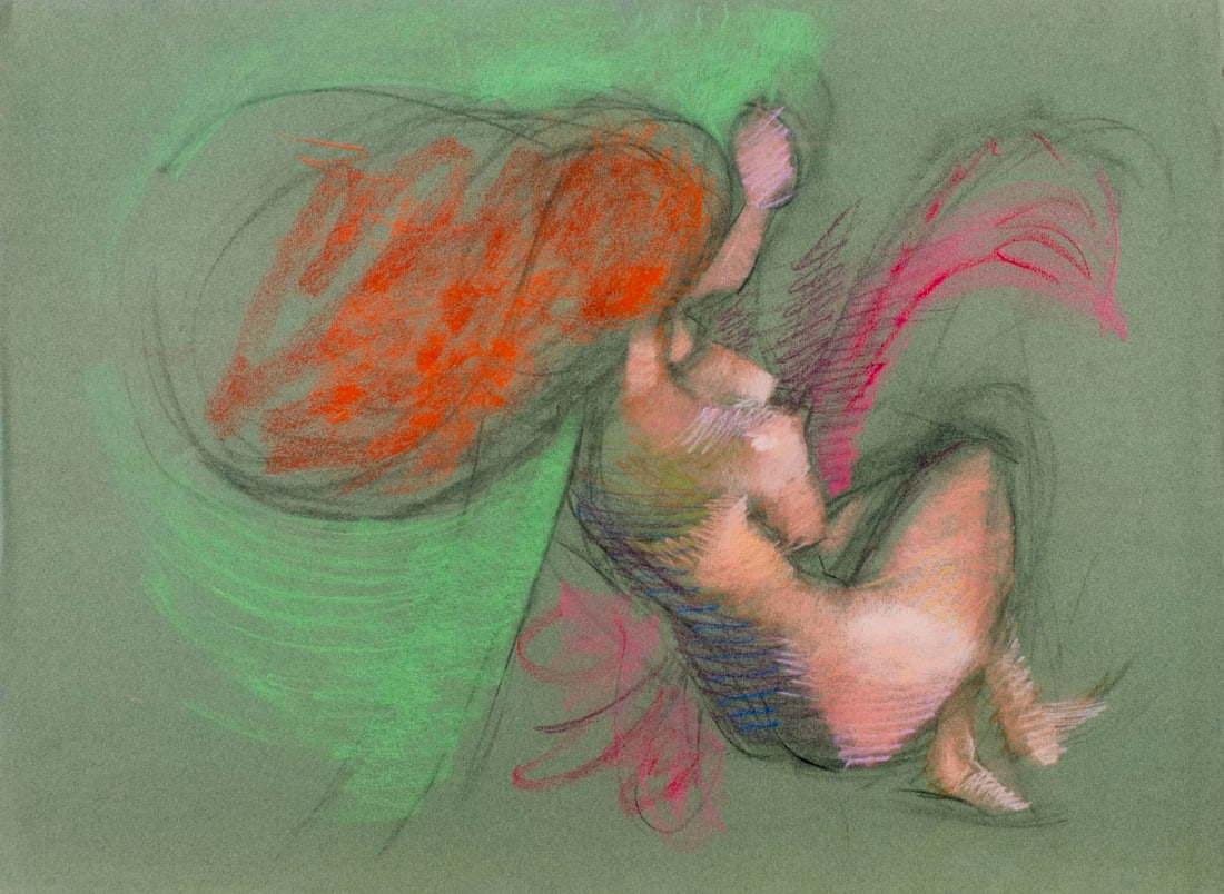 Karl Foster (PA,b 1933) pastel painting: ARTIST: Karl Foster (Pennsylvania, born 1933) TITLE: Sleeping Nude MEDIUM: pastel on heavy paper CONDITION: Minor damages to lower edge. ART SIZE: 22 x 3