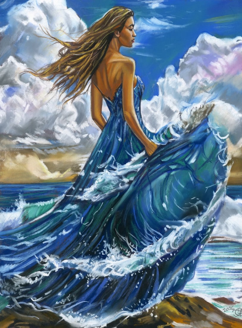 Genadiy Achkasov (Ukraine,b 1965) pastel painting: ARTIST: Genadiy Achkasov (Ukrainian, born 1965) TITLE: Nereid MEDIUM: pastel on heavy paper CONDITION: Very good. ART SIZE: 16 x 12 inche