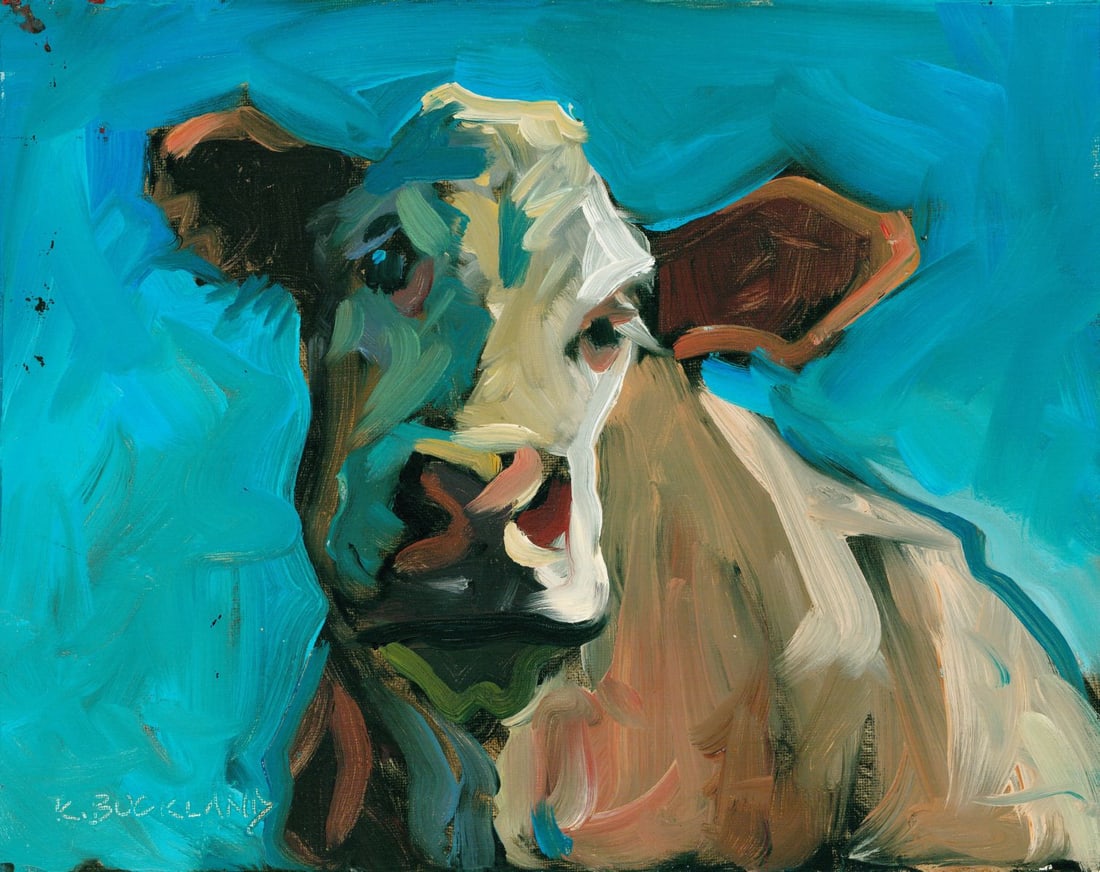 Kyle Buckland (VA,b 1984) oil painting: ARTIST: Kyle Buckland (Virginia, born 1984) TITLE: Cow - Betsy (titled on verso) MEDIUM: oil on canvas board CONDITION: Few minor scratches/paint losses. No visi