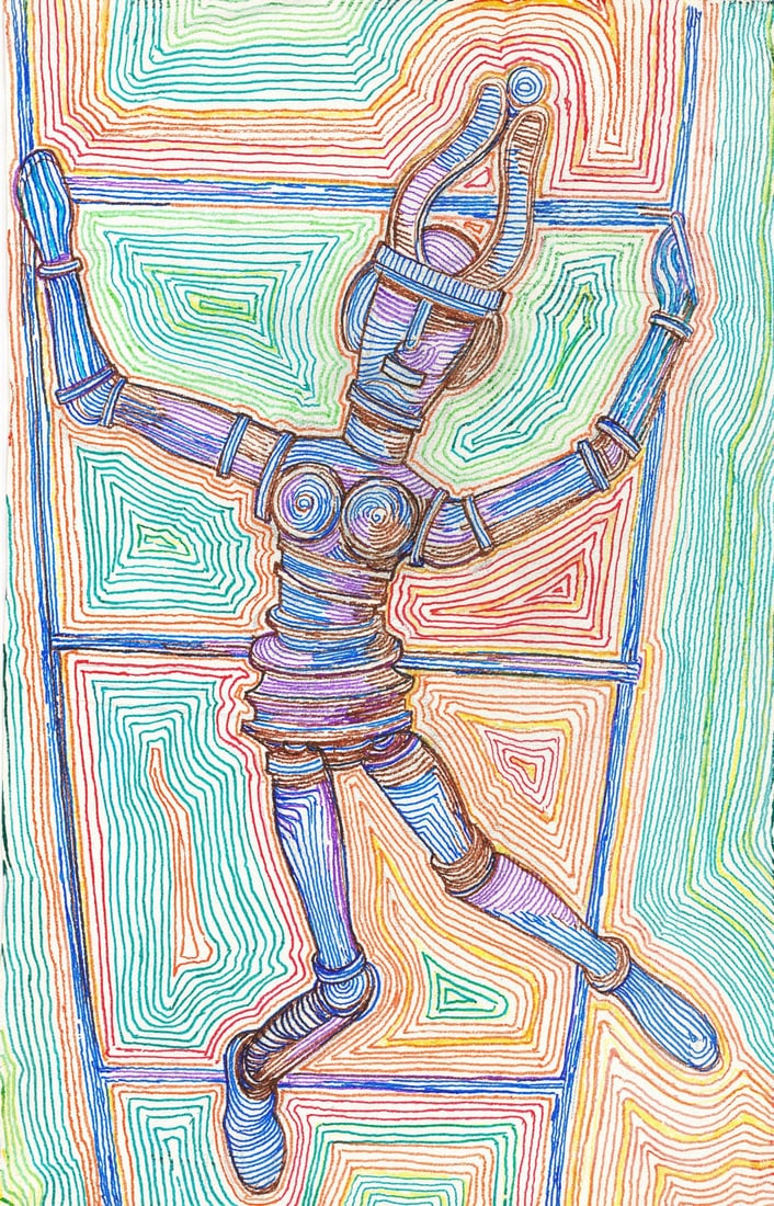 Hal Poth (MO,1924-2017) felt pen painting: ARTIST: Harold Ernst Poth (Missouri, 1924 - 2017) TITLE: Illustration MEDIUM: felt pen on paper CONDITION: Some crumplimg mostly by the lower edge.