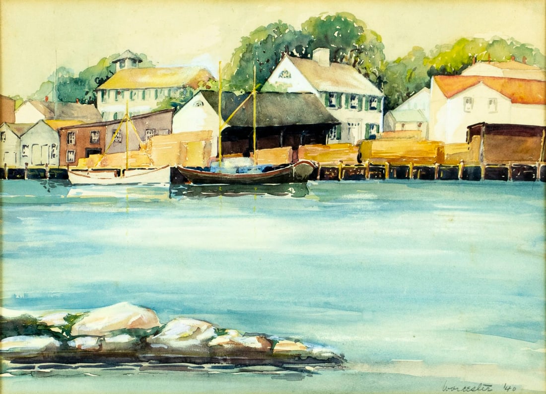 Worcester (US,mid 20C) watercolor painting antique (1 of 12)