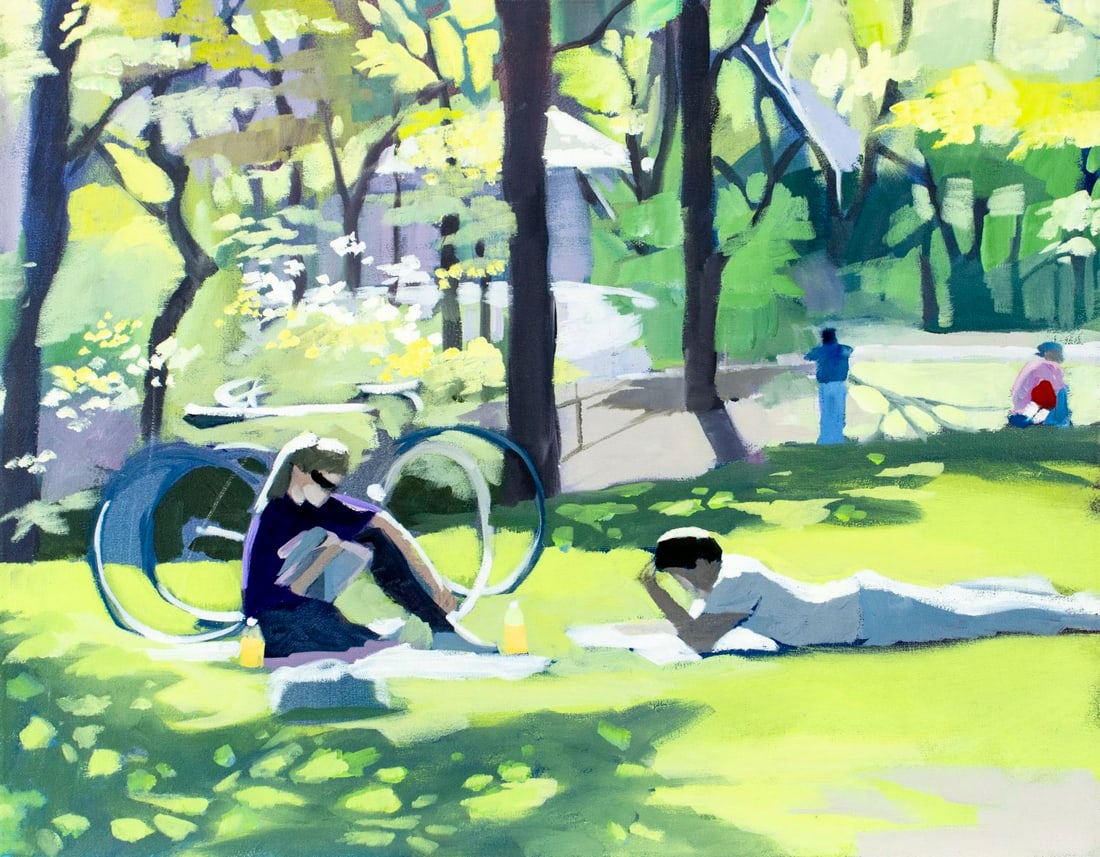 Louise Peabody (NY,ME,b 1944) oil painting: ARTIST: Louise Peabody (New York, Maine, born 1944) TITLE: Central Park Scene, NY MEDIUM: oil on canvas CONDITION: Overall good. No visible inpaint under UV ligh