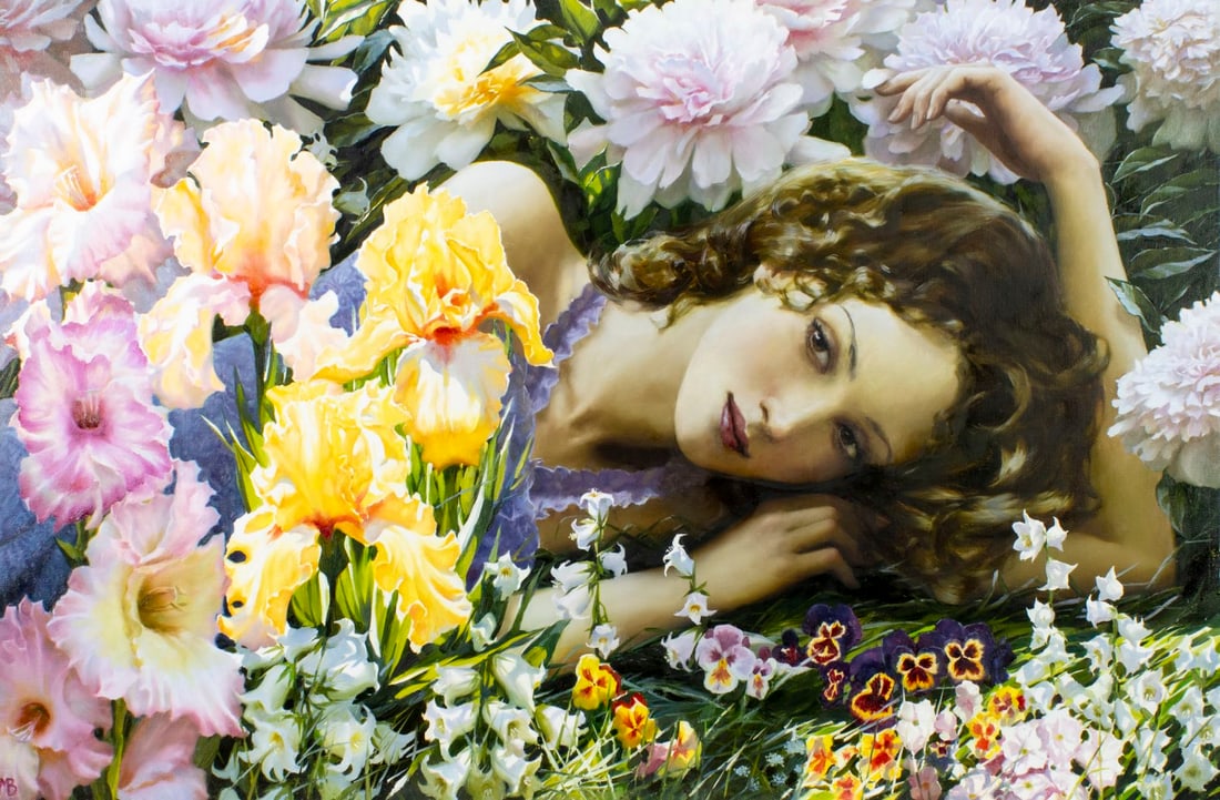 Slava Morgun (Russia,b 1982) oil painting: ARTIST: Viacheslav Morgun (Russia, born 1982) TITLE: Lovely in Lavender (titled on verso) YEAR: 2008 MEDIUM: oil on canvas CONDITION: Very good. No visib