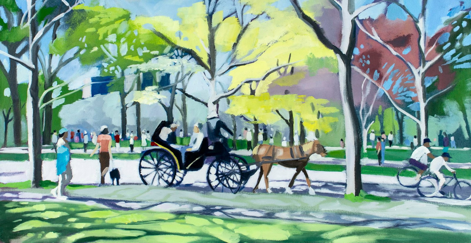Louise Peabody (NY,ME,b 1944) oil painting: ARTIST: Louise Peabody (New York, Maine, born 1944) TITLE: Central Park Scene, NY YEAR: 1995 MEDIUM: oil on canvas CONDITION: Overall goo