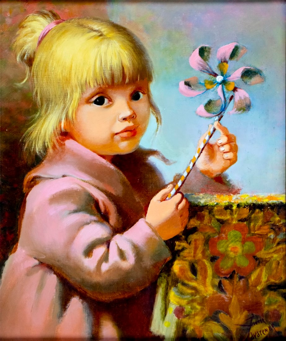 Pierre Lavarenne (France,1928-?) oil painting: ARTIST: Pierre Lavarenne (French, 1928 - ???) TITLE: Portrait of Girl MEDIUM: oil on canvas CONDITION: Few very minor paint losses. No visible inpaint under UV light. Wear