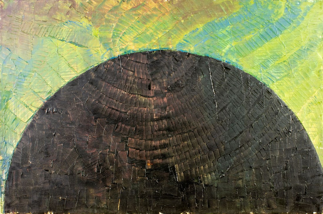 Pios Rodaman (FL,Brazil,b 1953) oil painting: ARTIST: Pios Rodaman (Florida, Brazilian, born 1953) TITLE: Abstract Composition MEDIUM: oil on canvas CONDITION: Some small paint losses mostly along edges. No visible inp