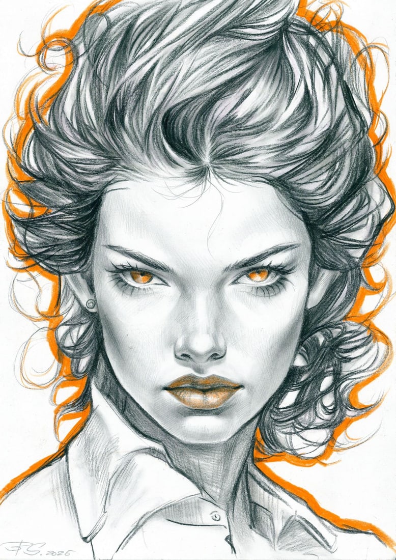 Svetlana Bedna (Ukraine,b 1982) graphite painting: ARTIST: Svetlana Bedna (Ukrainian, born 1982) TITLE: Portrait of Woman MEDIUM: graphite on paper CONDITION: Very good. ART SIZE: 12 x 8 inches / 30 x 20