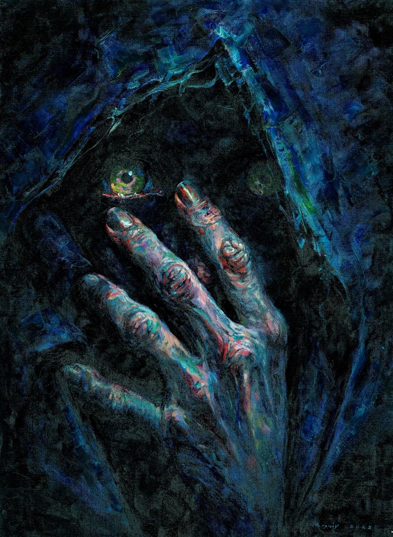 Vitalii Paroviy (Ukraine,b 1986) oil painting: ARTIST: Vitalii Paroviy (Ukrainian, born 1986) TITLE: Portrait MEDIUM: oil on heavy paper CONDITION: Few minor scratches/paint losses. No visible inpaint under UV light.