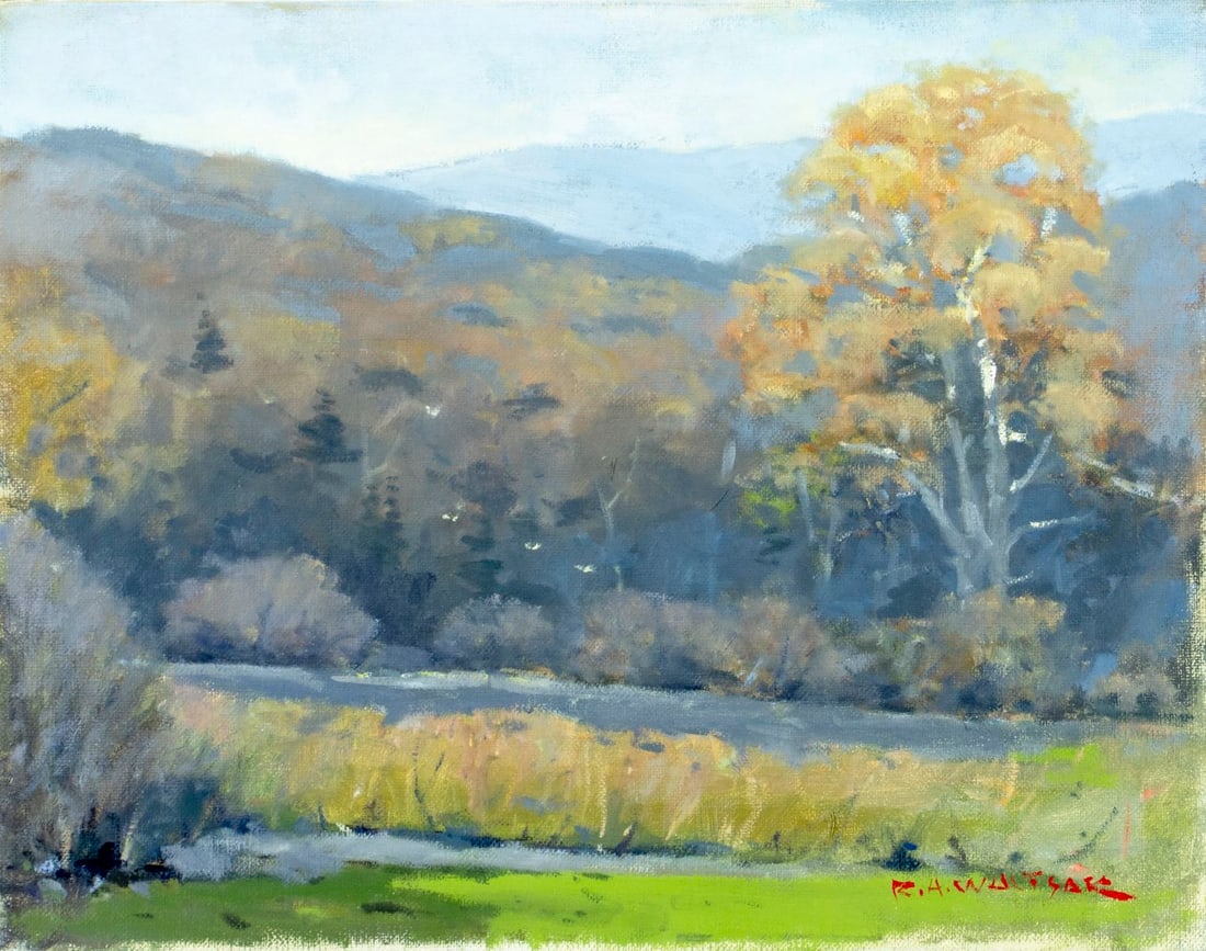 Robert Waltsak (NJ,b 1944) oil painting: ARTIST: Robert Alan Waltsak (New Jersey, born 1944) TITLE: Autumn Hilly Landscape MEDIUM: oil on canvas CONDITION: Overall good. No visible inpaint under UV light. Normal we