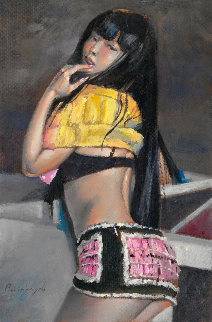Volodymyr Budenkevych (Ukraine,20/21C) oil painting: ARTIST: Volodymyr Budenkevych (Ukrainian, 20/21 centuries) TITLE: Portrait of Jennie Kim Blackpink MEDIUM: oil on heavy paper CONDITION: Very good. No visible inpaint under