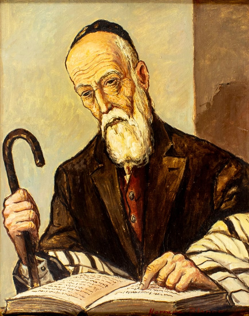 Herrera Blanco (US,20C) oil painting: ARTIST: Herrera Blanco (American, 20 century) TITLE: Portrait of a Rabbi Reading YEAR: 1969 MEDIUM: oil on canvas CONDITION: Few minor paint losses. Some