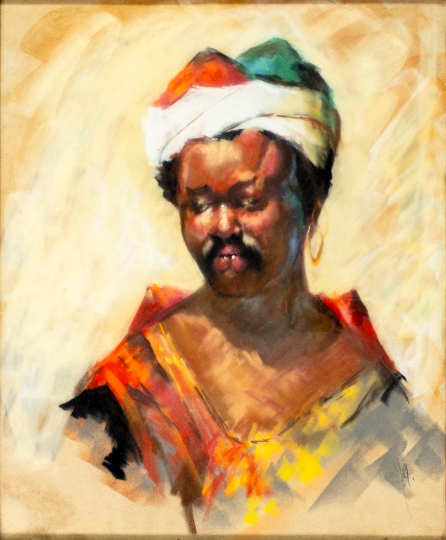 Antique early 20C European pastel painting signed: ARTIST: - (European, early 20 century) TITLE: Portrait of Middle Eastern Man MEDIUM: pastel on paper CONDITION: Some foxing. Framed under glass. Wear to frame.