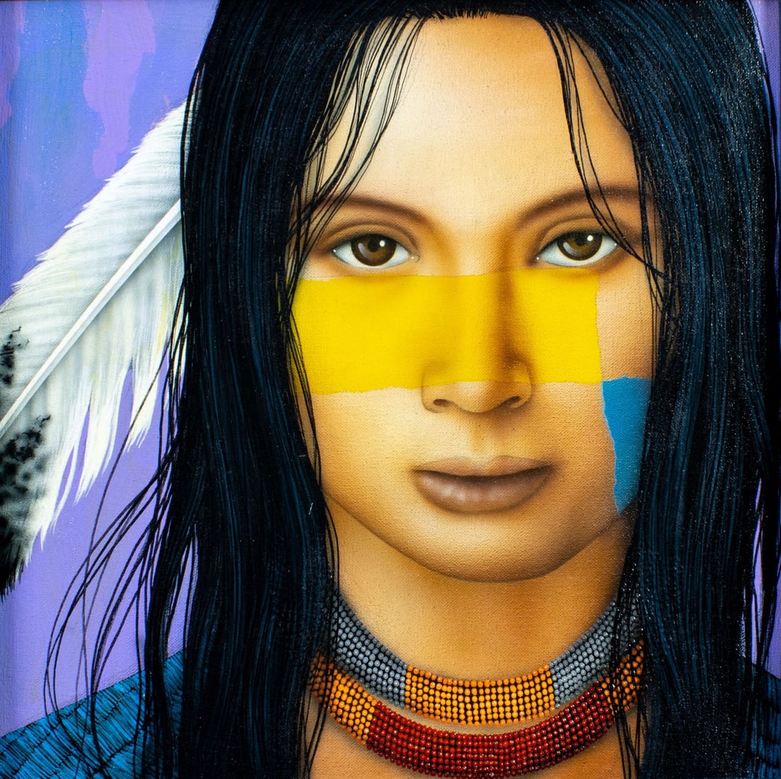 Victor Crisostomo Gomez (Peru,20/21C) acrylic painting: ARTIST: Victor Crisostomo Gomez (Peruvian, 20/21 centuries) TITLE: The Visions (titled on verso) MEDIUM: acrylic on canvas CONDITION: Very good. No visible inpaint under UV