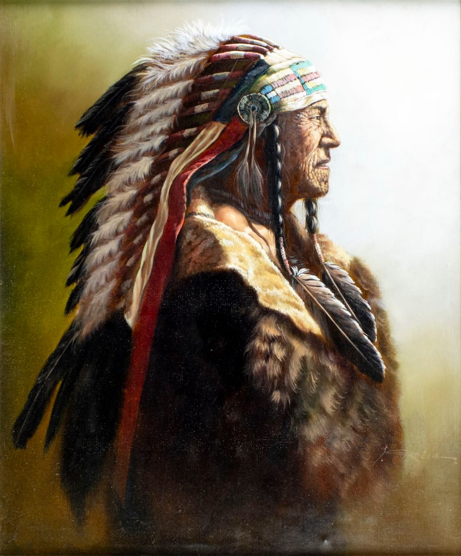 Garcia (US,20C) oil painting: ARTIST: Garcia (American, 20 century) TITLE: Portrait of Indian Chef MEDIUM: oil on canvas CONDITION: Very good. No visible inpaint under UV light. Wear to frame.