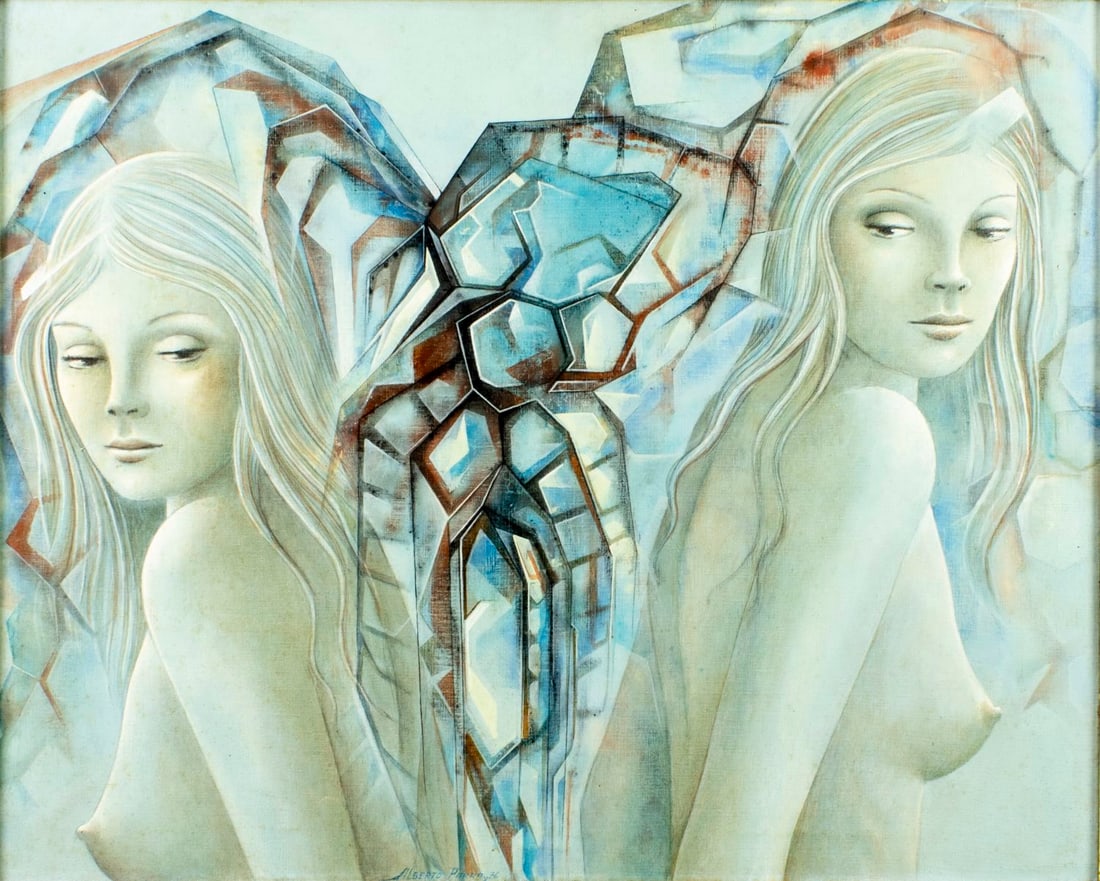 Alberto Parra (Venezuela,1929-?) oil painting: ARTIST: Alberto Parra (Venezuelan, 1929 - ???) TITLE: Nude - Reflejos Invisibles (titled on stretcher) YEAR: 1976 MEDIUM: oil on canvas CONDITION: Few