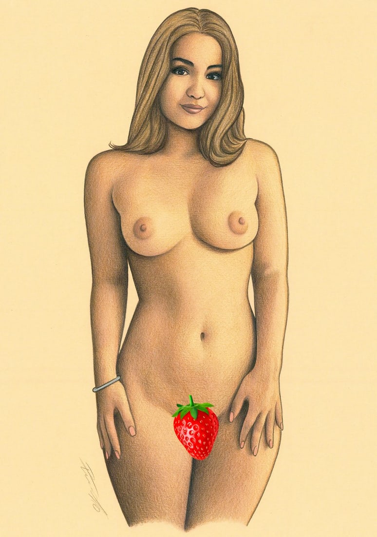 Rene Prudlo (German,b 1974) colored pencil painting: ARTIST: Rene Prudlo (Germany, born 1974) TITLE: Nude MEDIUM: colored pencil on heavy paper CONDITION: Very good. ART SIZE: 12 x 8 inches / 30 x 20 cm