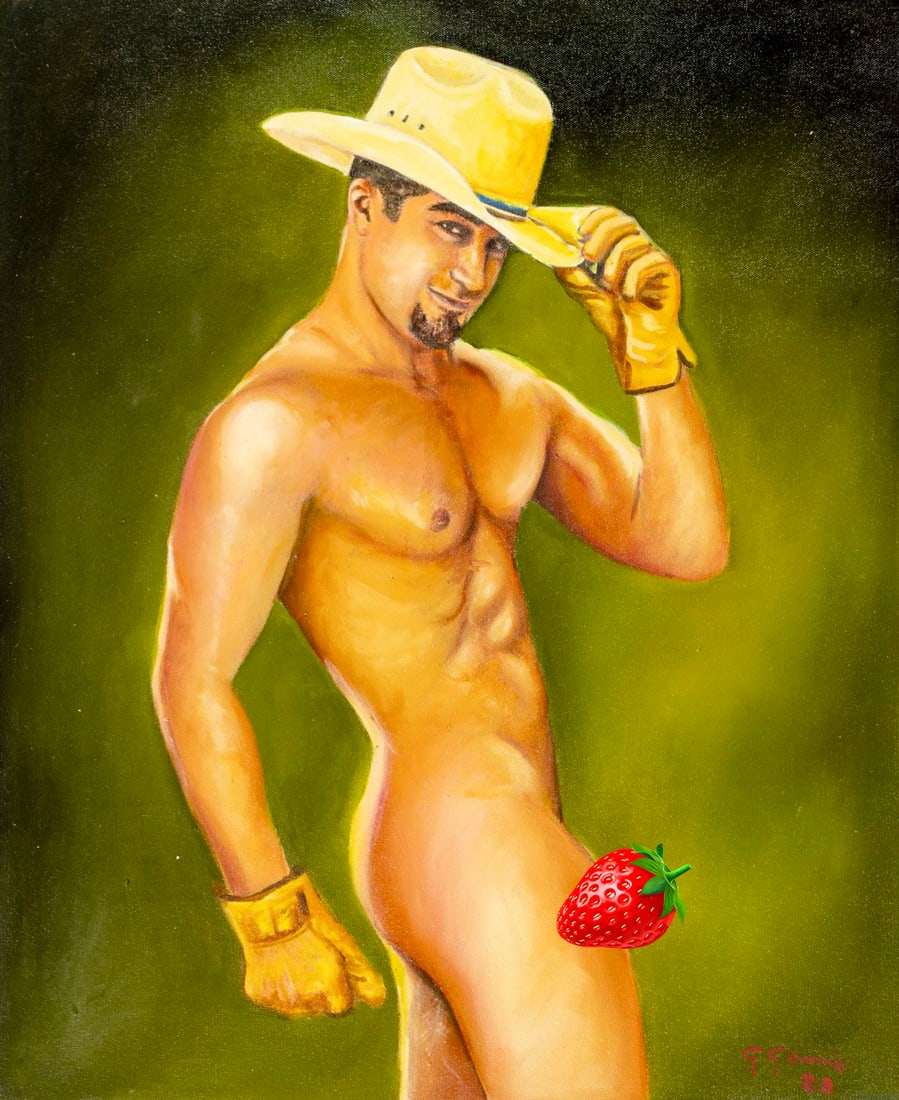 Gustavo Gomez (Colombia,FL,b 1956) oil painting: ARTIST: Gustavo Alonso Gomez (Colombian, Florida, b 1956) TITLE: Nude Male MEDIUM: oil on canvas CONDITION: Unstretched (In-House stretching available). Very good. No visib