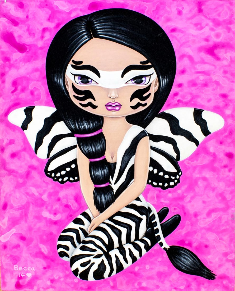 Becca Turner (UK,20/21C) acrylic painting: ARTIST: Becca Turner (United Kingdom, 20/21 centuries) TITLE: Zara (titled on verso) YEAR: 2014 MEDIUM: acrylic on board CONDITION: One minor paint loss