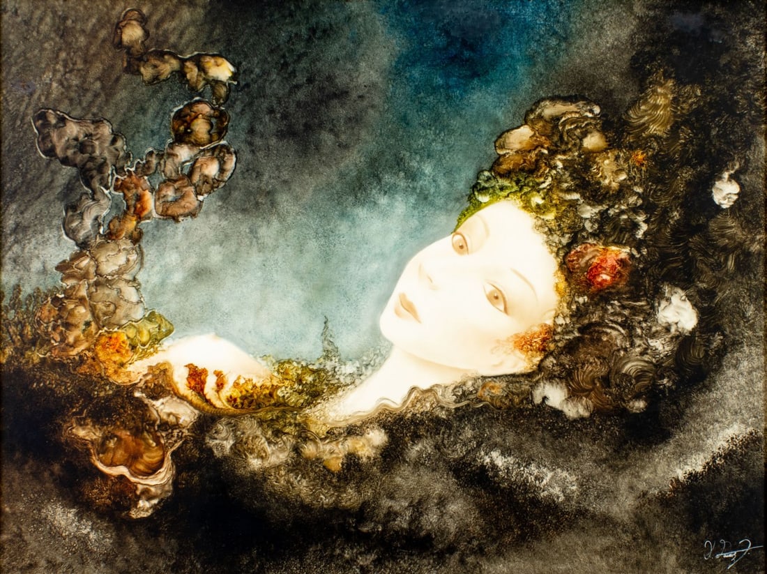 Vintage 20C American mixed media painting signed: ARTIST: - (American, 20 century) TITLE: Portrait of Woman MEDIUM: mixed media on board CONDITION: Minor scratches/paint losses. No visible inpaint under UV light. Wear to