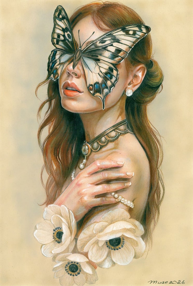 Olga Dolgikova (Ukraine,b 1967) acrylic painting: ARTIST: Olga Dolgikova (Ukrainian, born 1967) TITLE: Portrait of Woman MEDIUM: acrylic on heavy paper CONDITION: Very good. ART SIZE: 17 x 12 inches / 43