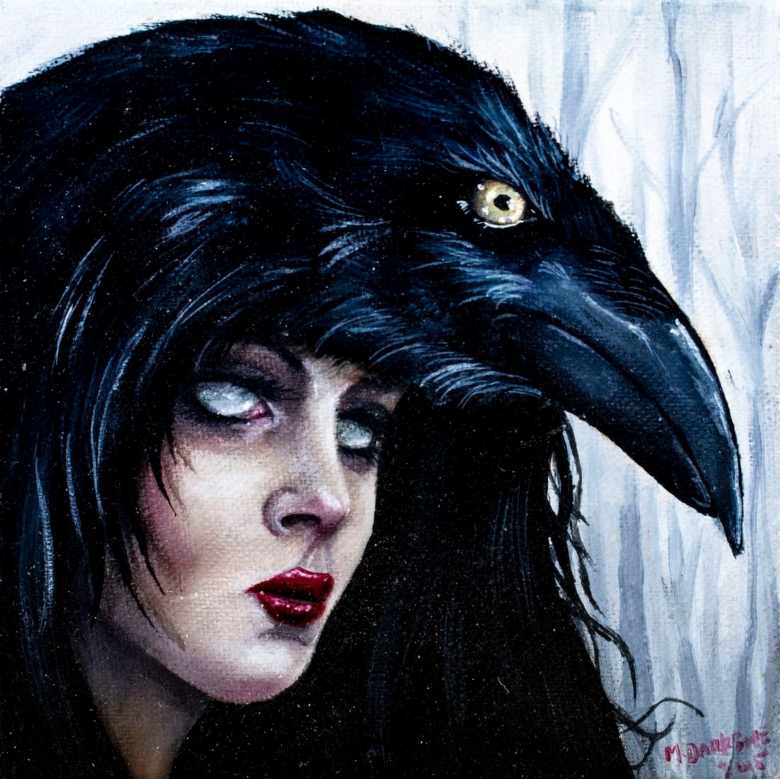 Martin Darkside (UK,20/21C) acrylic painting: ARTIST: Martin Darkside (United Kingdom, 20/21 centuries) TITLE: The Raven Princess YEAR: 2015 MEDIUM: acrylic on canvas board CONDITION: Very good. No v