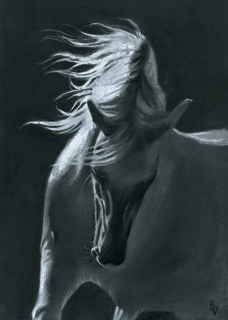Victoria Borisova (Ukraine,20/21C) pastel painting: ARTIST: Victoria Borisova (Ukrainian, 20/21 centuries) TITLE: Horse MEDIUM: pastel on heavy paper CONDITION: Very good. ART SIZE: 12 x 8 inches / 30 x 20