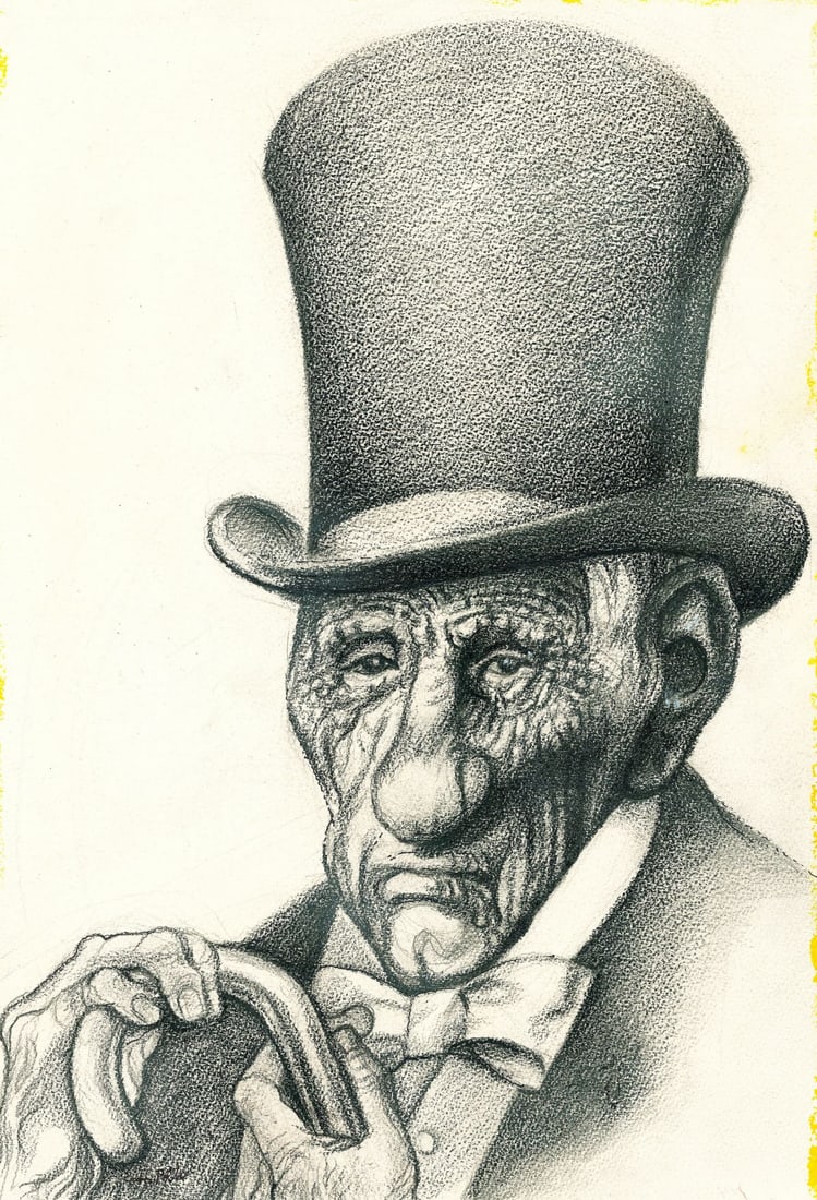 Hal Poth (MO,1924-2017) charcoal painting antique: ARTIST: Harold Ernst Poth (Missouri, 1924 - 2017) TITLE: Portrait of Old Man YEAR: 1946 MEDIUM: charcoal on heavy paper CONDITION: Minor age toning.