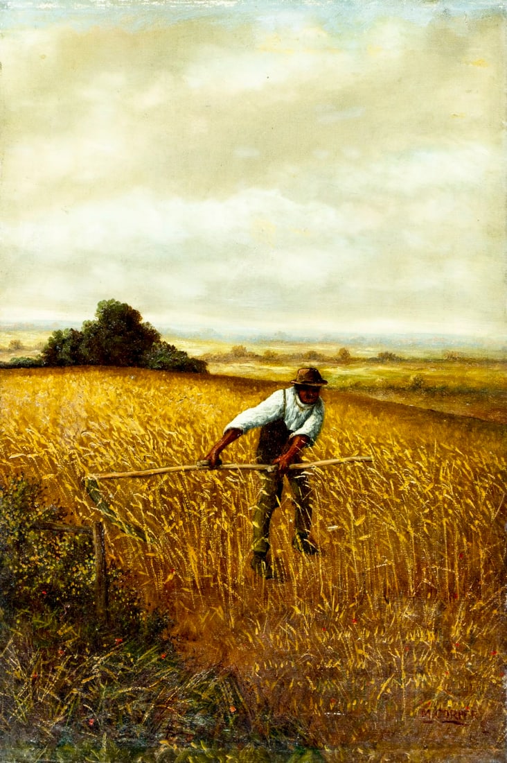 M Corper (UK,19C) oil painting antique: ARTIST: M Corper (United Kingdom, 19 century) TITLE: Farmer at Work MEDIUM: oil on canvas CONDITION: Two patches. Few nail holes to edges. Some small scratches/paint losses.