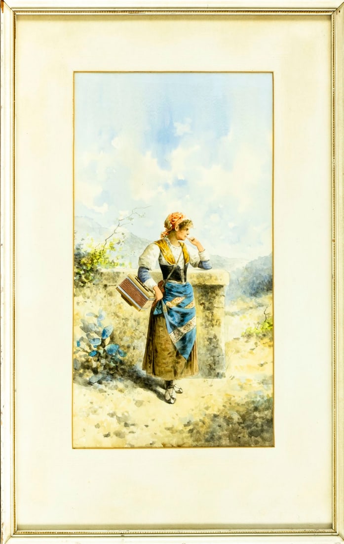 Pietro Lari (Italy,early 20C) watercolor painting antique - 3