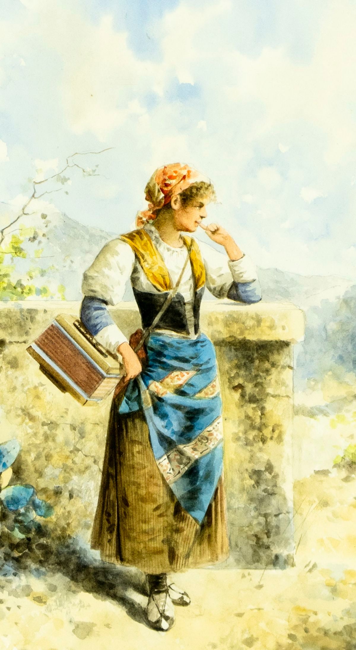 Pietro Lari (Italy,early 20C) watercolor painting antique - 5