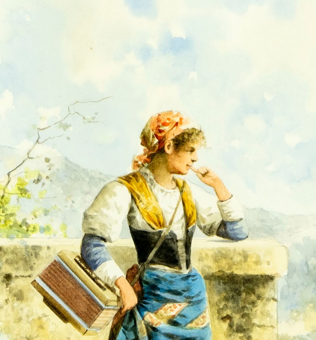 Pietro Lari (Italy,early 20C) watercolor painting antique - 6