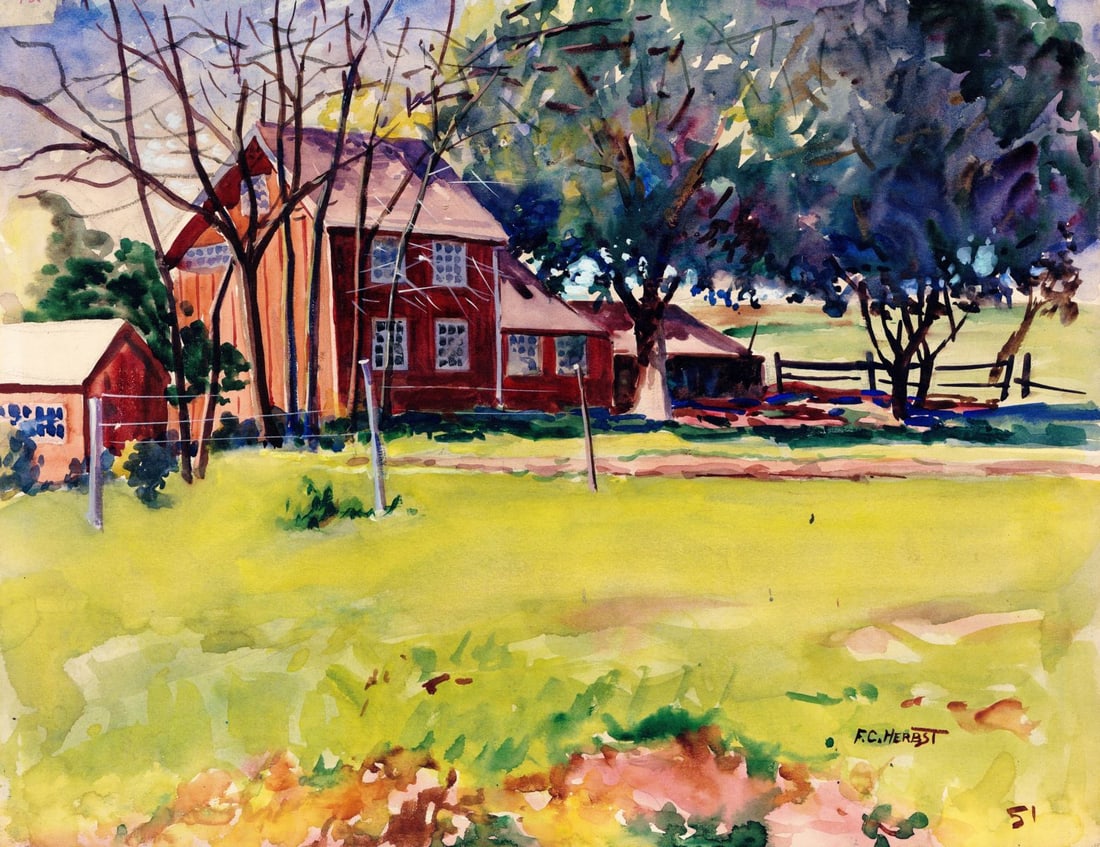 Frank Herbst (PA,IL,Egypt,1912-1970) watercolor painting (1 of 10)