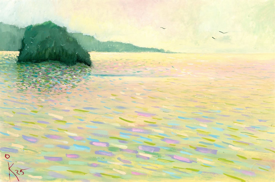 Inna Kravtsova (Ukraine,20/21C) oil painting: ARTIST: Inna Kravtsova (Ukrainian, 20/21 centuries) TITLE: Sunset Seascape MEDIUM: oil on heavy paper CONDITION: Very good. No visible inpaint under UV light. ART