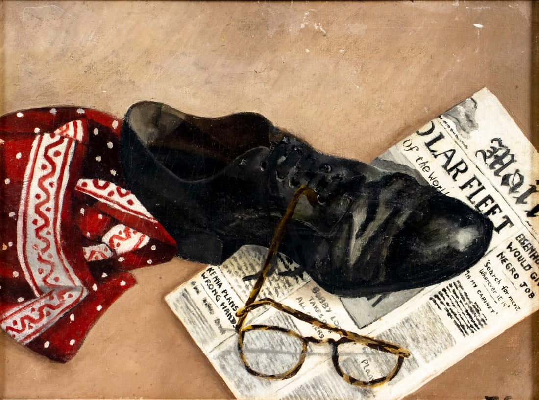 Jeremy le Grice (UK,1936-2012) oil painting: ARTIST: Jeremy le Grice (United Kingdom, 1936 - 2012) TITLE: Forty Winks (titled on verso) YEAR: circa 1950 MEDIUM: oil on canvas board CONDITION: Few