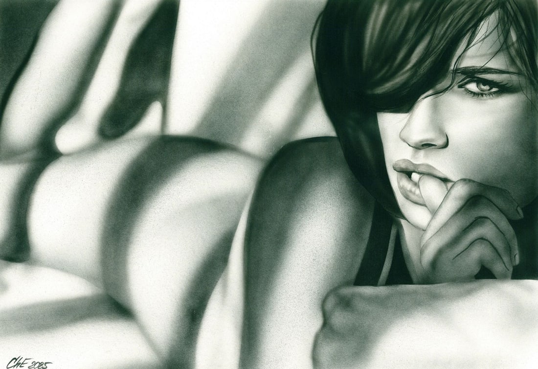 Evgeniy Chunikhin (Ukraine,b 1976) acrylic painting: ARTIST: Evgeniy Chunikhin (Ukrainian, born 1976) TITLE: Nude MEDIUM: acrylic on heavy paper CONDITION: Very good. ART SIZE: 12 x 17 inches / 30 x 43 cm