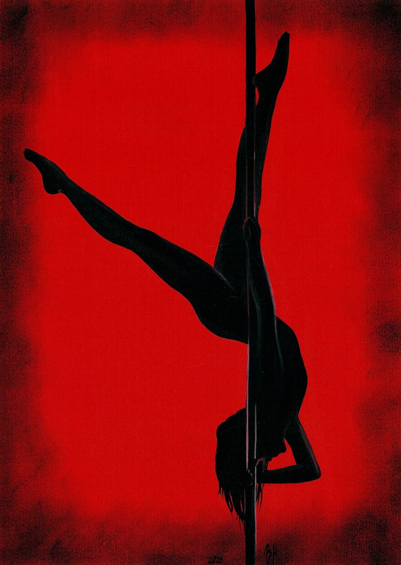 Kateryna Vitrenko (Ukraine,b 2003) acrylic painting: ARTIST: Kateryna Vitrenko (Ukrainian, born 2003) TITLE: Nude on Pole MEDIUM: acrylic on heavy paper CONDITION: Very good. ART SIZE: 12 x 8 inches / 30 x